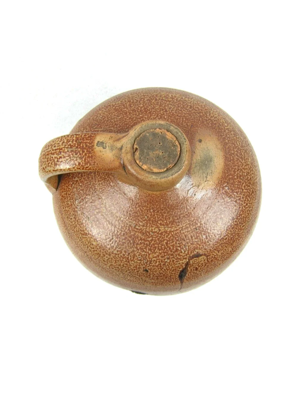 Antique 1880s-1900 Stoneware Jug Crock Handmade Brown Handle Cork Stopper RARE